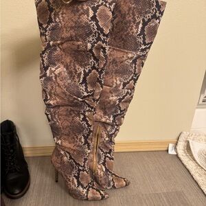 Jessica Simpson Brown Snakeskin Over the Knee Boots